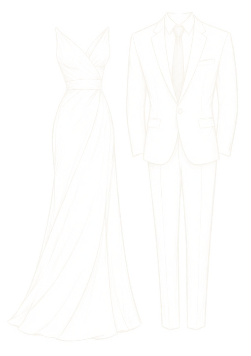 Ilustración de un vestido largo y un traje de chaqueta